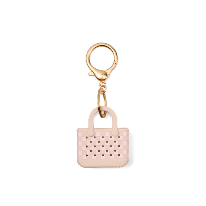 Tiny Tote Keychain – Checkered Linen/ Pink Marshmallow